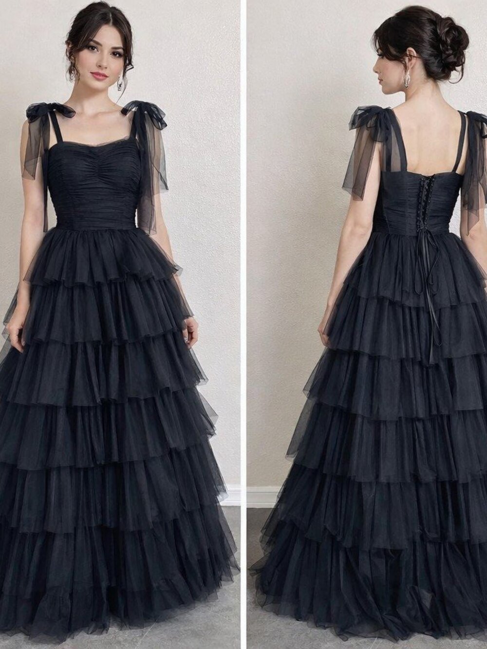 Amelia Couture Black Tiered Gown -Size 0–NWOT's